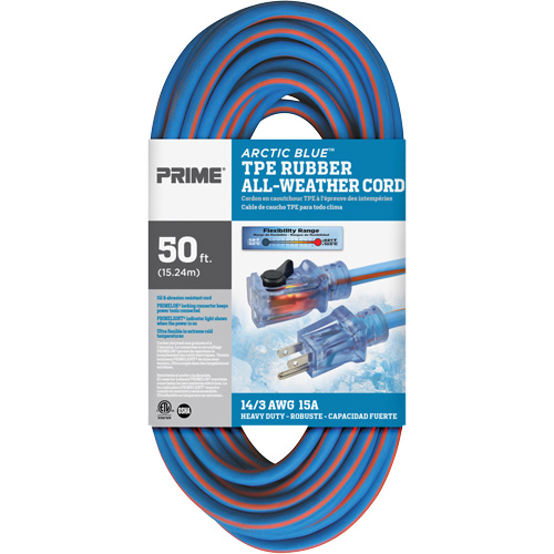 Cordon rallonge Arctic Blue, Toutes saisons, SJEOW, AWG 14/3, 15 A, 50' Nuna Depot Inc.