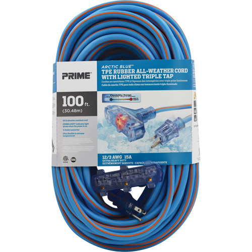Cordons rallonges en caoutchouc TPE Arctic Blue, Toutes saisons, SJEOW, AWG 12/3, 15 A, 3 prise(s), 100' Nuna Depot Inc.