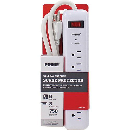 Surge Protector, 6 Outlets, 750 J, 1875, 3' Cord Nuna Depot Inc.