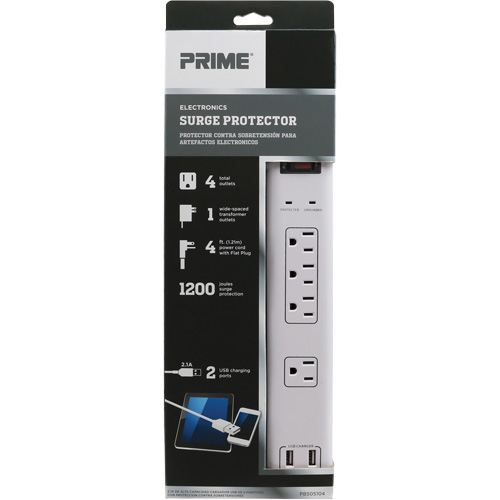 USB Charging Surge Protectors, 4 Outlets, 1200 J, 1875 W, 4' Cord Nuna Depot Inc.