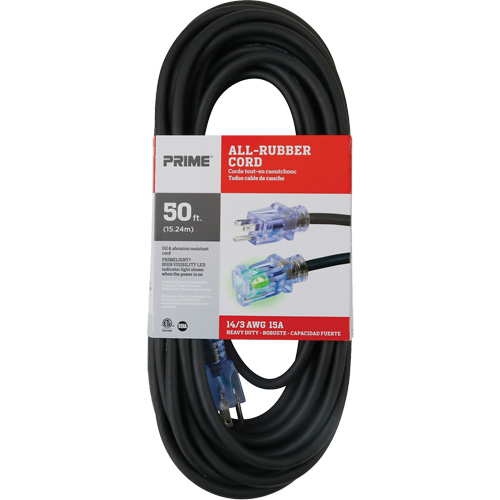 All-Rubber Extension Cord, Outdoor, SJOOW, 14/3 AWG, 15 A, 50' Nuna Depot Inc.