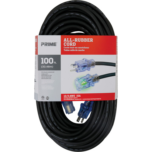 All-Rubber Extension Cord, Outdoor, SJOOW, 12/3 AWG, 15 A, 100' Nuna Depot Inc.