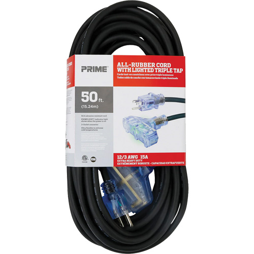 Cordon rallonge All-Rubber, Ext&eacute;rieur, SJOOW, AWG 12/3, 15 A, 3 prise(s), 50' Nuna Depot Inc.
