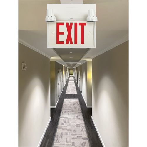 Enseigne de sortie avec &eacute;clairage de s&eacute;curit&eacute;, DEL, &agrave; piles/&agrave; raccordement fixe, 12-1/10" lo x 11" la, Anglais Nuna Depot Inc.