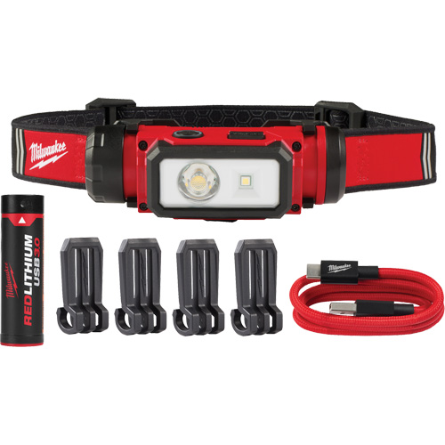 REDLITHIUM USB Hardhat Headlamp, LED, 600 Lumens, 5 Hrs. Run Time, Rechargeable Batteries Nuna Depot Inc.