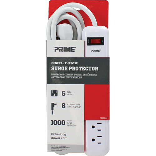 Protecteurs de surtension, 6 Prises, 1000 J, 1875 W, Cordon 8' Nuna Depot Inc.