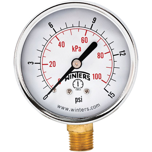 Economy Pressure Gauge, 2-1/2" , 0 - 15 psi, Bottom Mount, Analogue Nuna Depot Inc.