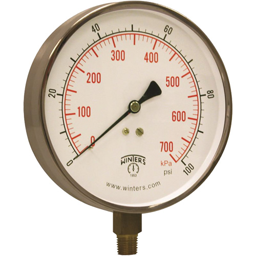 Contractor Pressure Gauge, 4-1/2" , 0 - 100 psi, Bottom Mount, Analogue Nuna Depot Inc.