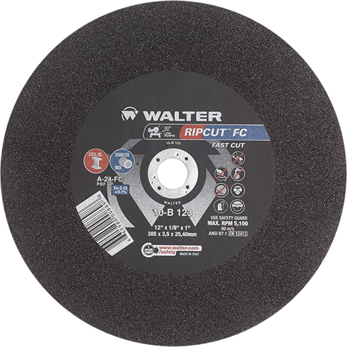 Ripcut Stainless Steel & Steel Cut-Off Wheel for Stationary Saws, 18" x 3/16", 1" Arbor, Type 1, Aluminum Oxide, 3400 RPM Nuna Depot Inc.