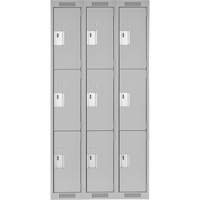 Clean Line Lockers, 3 -tier, Bank of 3, 36" x 18" x 72", Steel, Grey, Rivet (Assembled) Nuna Depot Inc.