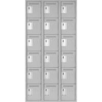 Clean Line Lockerettes, 6 -tier, Bank of 3, 36" x 18" x 72", Steel, Grey, Rivet (Assembled) Nuna Depot Inc.