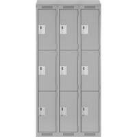 Clean Line Lockers, 3 -tier, Bank of 3, 36" x 18" x 78", Steel, Grey, Rivet (Assembled) Nuna Depot Inc.