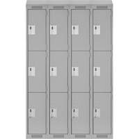 Clean Line Lockers, 3 -tier, Bank of 4, 48" x 18" x 78", Steel, Grey, Rivet (Assembled) Nuna Depot Inc.