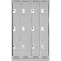 Clean Line Lockers, 3 -tier, Bank of 4, 48" x 18" x 76", Steel, Grey, Rivet (Assembled) Nuna Depot Inc.