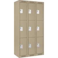 Clean Line Lockers, 3 -tier, Bank of 3, 36" x 18" x 72", Steel, Beige, Rivet (Assembled) Nuna Depot Inc.