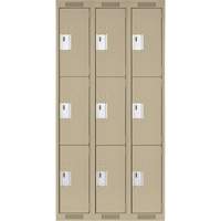 Clean Line Lockers, 3 -tier, Bank of 3, 36" x 18" x 72", Steel, Beige, Rivet (Assembled) Nuna Depot Inc.
