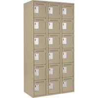 Clean Line Lockerette, 6 -tier, Bank of 3, 36" x 18" x 72", Steel, Beige, Rivet (Assembled) Nuna Depot Inc.