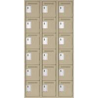 Clean Line Lockerette, 6 -tier, Bank of 3, 36" x 18" x 72", Steel, Beige, Rivet (Assembled) Nuna Depot Inc.