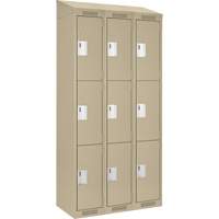 Clean Line Lockers, 3 -tier, Bank of 3, 36" x 18" x 78", Steel, Beige, Rivet (Assembled) Nuna Depot Inc.
