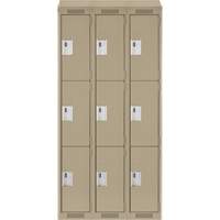 Clean Line Lockers, 3 -tier, Bank of 3, 36" x 18" x 78", Steel, Beige, Rivet (Assembled) Nuna Depot Inc.