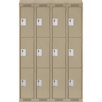 Clean Line Lockers, 3 -tier, Bank of 4, 48" x 18" x 78", Steel, Beige, Rivet (Assembled) Nuna Depot Inc.