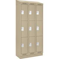 Clean Line Lockers, 3 -tier, Bank of 3, 36" x 18" x 82", Steel, Beige, Rivet (Assembled) Nuna Depot Inc.