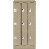 Clean Line Lockers, 3 -tier, Bank of 3, 36" x 18" x 82", Steel, Beige, Rivet (Assembled) Nuna Depot Inc.