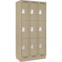 Clean Line Lockers, 3 -tier, Bank of 3, 36" x 18" x 76", Steel, Beige, Rivet (Assembled) Nuna Depot Inc.