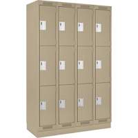 Clean Line Lockers, 3 -tier, Bank of 4, 48" x 18" x 76", Steel, Beige, Rivet (Assembled) Nuna Depot Inc.