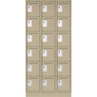 Clean Line Lockerette, 6 -tier, Bank of 3, 36" x 18" x 76", Steel, Beige, Rivet (Assembled) Nuna Depot Inc.