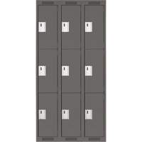 Clean Line Lockers, 3 -tier, Bank of 3, 36" x 18" x 72", Steel, Charcoal, Rivet (Assembled) Nuna Depot Inc.