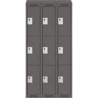 Clean Line Lockers, 3 -tier, Bank of 3, 36" x 18" x 78", Steel, Charcoal, Rivet (Assembled) Nuna Depot Inc.