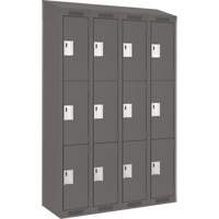 Clean Line Lockers, 3 -tier, Bank of 4, 48" x 18" x 78", Steel, Charcoal, Rivet (Assembled) Nuna Depot Inc.