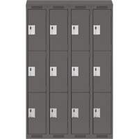 Clean Line Lockers, 3 -tier, Bank of 4, 48" x 18" x 78", Steel, Charcoal, Rivet (Assembled) Nuna Depot Inc.