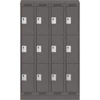 Clean Line Lockers, 3 -tier, Bank of 4, 48" x 18" x 82", Steel, Charcoal, Rivet (Assembled) Nuna Depot Inc.