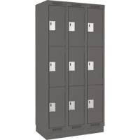 Clean Line Lockers, 3 -tier, Bank of 3, 36" x 18" x 76", Steel, Charcoal, Rivet (Assembled) Nuna Depot Inc.