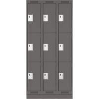 Clean Line Lockers, 3 -tier, Bank of 3, 36" x 18" x 76", Steel, Charcoal, Rivet (Assembled) Nuna Depot Inc.
