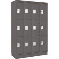 Clean Line Lockers, 3 -tier, Bank of 4, 48" x 18" x 76", Steel, Charcoal, Rivet (Assembled) Nuna Depot Inc.