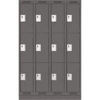 Clean Line Lockers, 3 -tier, Bank of 4, 48" x 18" x 76", Steel, Charcoal, Rivet (Assembled) Nuna Depot Inc.