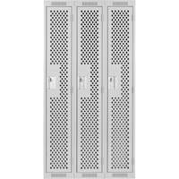 Clean Line Lockers, Bank of 3, 36" x 15" x 72", Steel, Grey, Rivet (Assembled), Perforated Nuna Depot Inc.