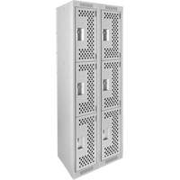 Clean Line Lockers, 3 -tier, Bank of 2, 24" x 12" x 72", Steel, Grey, Rivet (Assembled), Perforated Nuna Depot Inc.