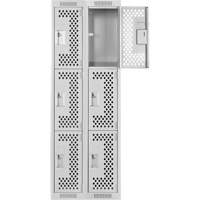 Clean Line Lockers, 3 -tier, Bank of 2, 24" x 12" x 72", Steel, Grey, Rivet (Assembled), Perforated Nuna Depot Inc.