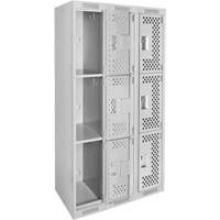 Clean Line Lockers, 3 -tier, Bank of 3, 36" x 12" x 72", Steel, Grey, Rivet (Assembled), Perforated Nuna Depot Inc.