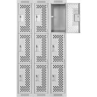 Clean Line Lockers, 3 -tier, Bank of 3, 36" x 12" x 72", Steel, Grey, Rivet (Assembled), Perforated Nuna Depot Inc.
