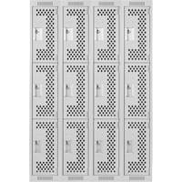 Clean Line Lockers, 3 -tier, Bank of 4, 48" x 12" x 72", Steel, Grey, Rivet (Assembled), Perforated Nuna Depot Inc.