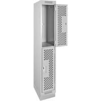Clean Line Lockers, 2 -tier, 12" x 18" x 76", Steel, Grey, Rivet (Assembled), Perforated Nuna Depot Inc.