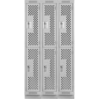 Clean Line Lockers, 2 -tier, Bank of 3, 36" x 15" x 76", Steel, Grey, Rivet (Assembled), Perforated Nuna Depot Inc.