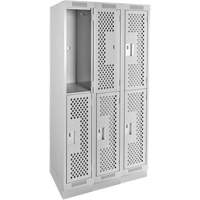 Clean Line Lockers, 2 -tier, Bank of 3, 36" x 15" x 76", Steel, Grey, Rivet (Assembled), Perforated Nuna Depot Inc.