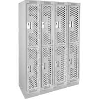 Clean Line Lockers, 2 -tier, Bank of 4, 48" x 15" x 76", Steel, Grey, Rivet (Assembled), Perforated Nuna Depot Inc.