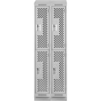 Clean Line Lockers, 2 -tier, Bank of 2, 24" x 18" x 82", Steel, Grey, Rivet (Assembled), Perforated Nuna Depot Inc.